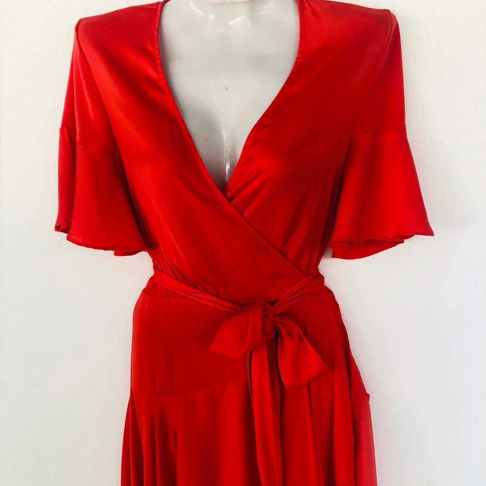 Maje Coral Wrap High-Low Midi Dress with Tie Waist. Size 1 ( S ) - Picture 3 of 12